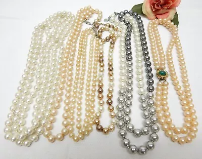 All Glass Pearl Bead Necklace Lot - Vintage To Now Jewelry • $9.99