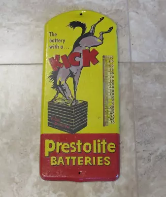 Rare Large Vintage Prestolite Batteries Thermometer Sign Adv Donkey Kick Auto • $715