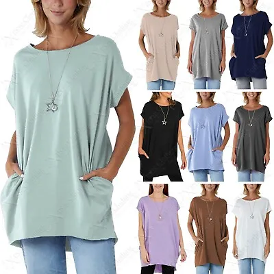 Ladies Long Baggy Necklace  Jersey Top Womens Oversized Slouch T-shirt Loose Fit • £10.99