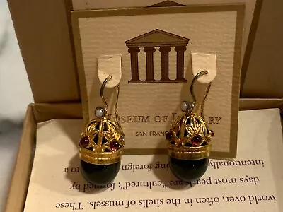 Empress Elisabeth Museum Jewelry Dangle Drop Pearl Garnet Onyx Gold Earrings New • $135