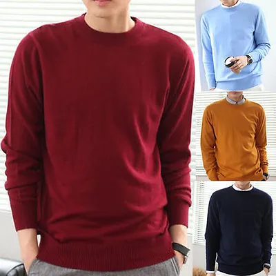 Men Wool Blend Sweater Round Neck Autumn Jumper Top Knitting Shirt Fashion Gift • £21.65
