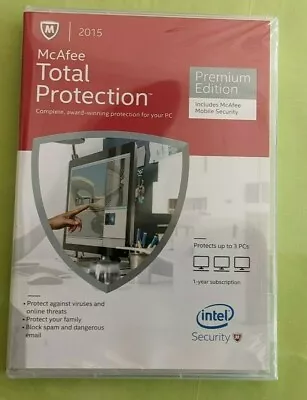 McAfee Total Protection Premium Edition 2015 - Case And Disk - Sealed. 3 PCs! • $59.88