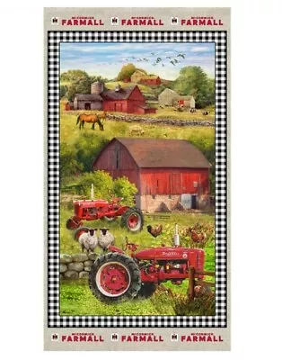 Sweet Farmhouse Tractor Cotton Fabric Panel - 24in • $15.95