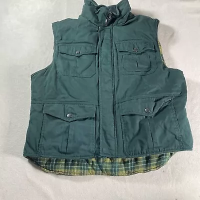 Vintage Red Lodge Vest Mens Large Green Plaid Flannel Lined Fishing Hiking Chore • $17.09