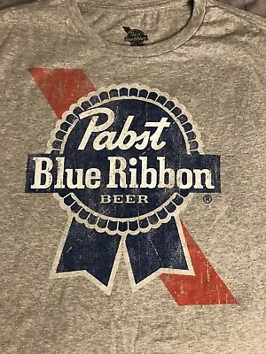 PBR PABST BLUE RIBBON T-Shirt Milwakee Beer Logo Graphic Tee Distressed Gray • $12.11
