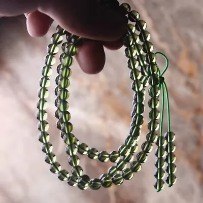 Genuine Natural Green Moldavite Meteorite CZECH 108 Round Beads Bracelet 6mm • $298