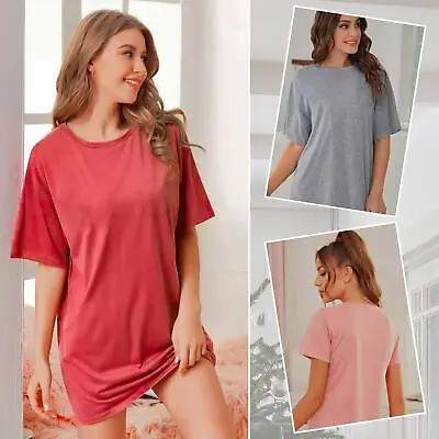 Womens Ladies T-Shirts Plain Cotton Nightwear Long T-shirt With Pocket Sleepwear • £5.99