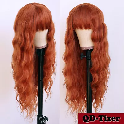 Orange Synthetic Hair None Lace Wigs Heat Resistant Loose Wavy Full Bangs Party • $12.90