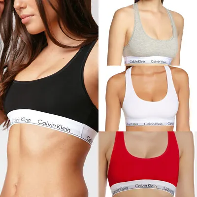 Calvin Klein Womens Bras Bralettes 3 Packs Black Grey White Sport Cotton • £5.99