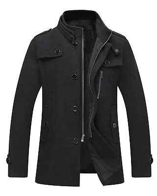 Wantdo Men's Vintage Wool Blend Jacket Long Trench Coat Single Breasted Pea Coat • $82.38