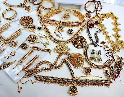 Vintage Style Jewelry Lot Rhinestone Bridal Kundan Polki Indian Bollywood Sets • $79.99