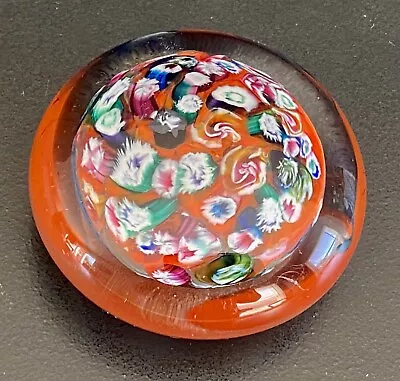 Millefiori Paperweight Art Glass Hand Blown Orange Multicolor 3” • $25