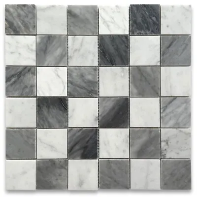 C257XP Carrara White Bardiglio Gray Marble Checkerboard Mosaic Tile Polished • $27.99