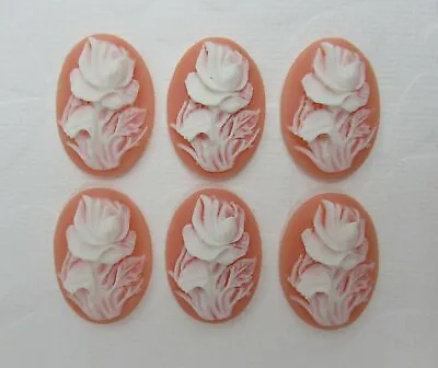 Ivory Rose Cameos 25X18mm Angelskin Cabochons Flowers Retro Vintage Style 6 Pcs • $2.62