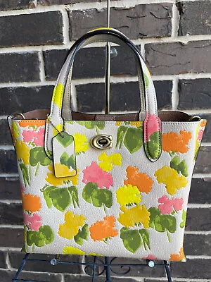 NWT $395 COACH Willow Floral Print Tote CC389 Leather Multi Yellow Orange Ivory • $214