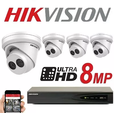 Original Hikvision Cctv Ip System Poe Camera Ds-2cd2383g0-1 8mp Kit Nvr Outdoor • £465