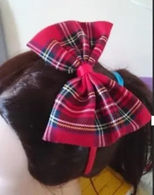 5  Large Tartan Fabric Bow Hair Band Headband Aliceband Girls • £1.99