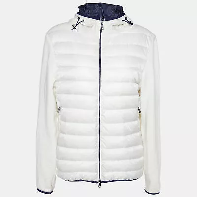 Moncler White Quilted & Knit Zip Up Hooded Cardigan L • $252