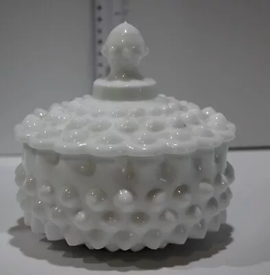 Vintage Milk Glass Fenton Covered Hobnail Candy Dish • $25