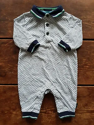 Ted Baker Collared Romper 3-6 Months White Navy Green Spots • £1.50