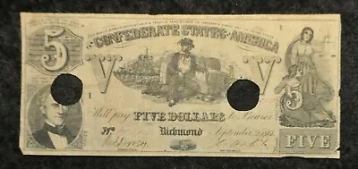 1861 $5 T-37  The Confederate States Of America Note • $49