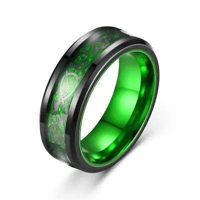 Men Women Gold Plated Blue Black Red Stainless Steel Celtic Dragon Band Ring 8mm • $8.10