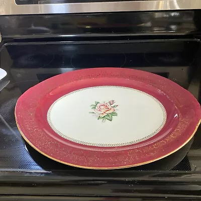 Vintage Homer Laughlin Oval Serving Platter Lady Stratford Rose Gold 16” • $32