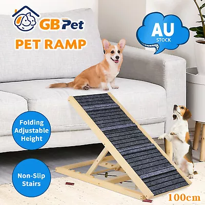 Foldable Dog Pet Ramp Adjustable Height Dogs Stairs For Bed Sofa Car 100cm • $73.90