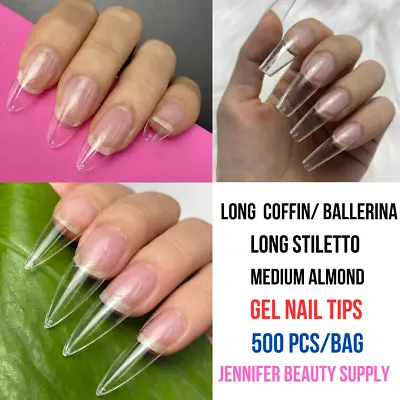 500 Pcs Nail Tips GEL Extensions Full Cover  ALMOND | COFFIN | ALMOND SOFT GEL • $8.99