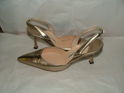 Womens Manolo Blahnik Heel Size 6 B Gold Leather Made In Italy Solid #480 • $169.99