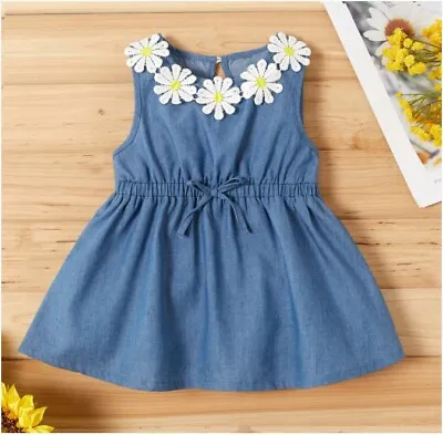 Size 3-6 To 18-24 Months Baby Dress Chambray Daisy Applique Dress -select Size • £12.89