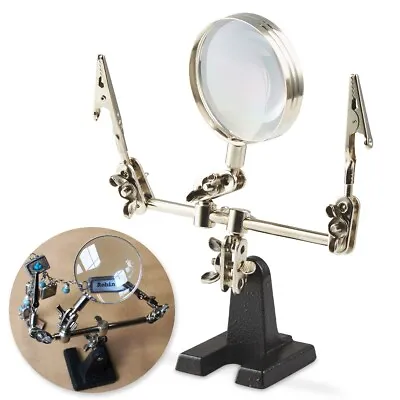 HELPING HAND MAGNIFYING GLASS & STAND Clip Grip Clamp Vice Solder Model Holder • £9