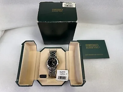 Vintage Seiko Kinetic Sports 100 5M42-0B09 Black Dial Two Tone Band W/Box SKH060 • $395