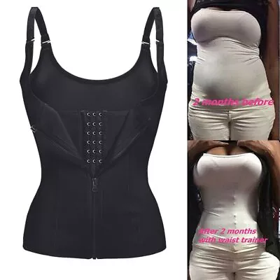 Women Waist Trainer Cincher Zip Vest Body Shaper Slimming Belt Girdle Corset Top • £8.79