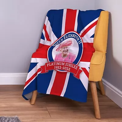 Platinum Jubilee - Union Jack Badge - Soft Fleece Throw Blanket • £33.99