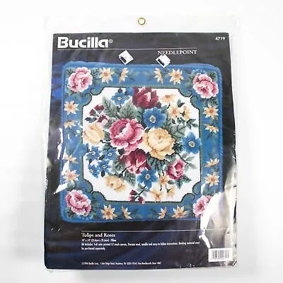 Vtg Bucilla Needlepoint Pillow Kit 4719 Tulips And Roses 14in Square NEW Sealed • $22.08