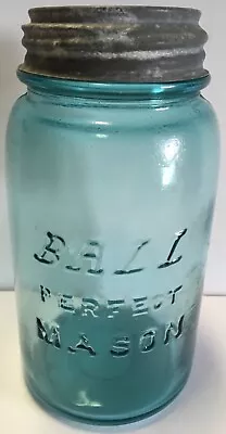 Vintage Ball Boyd's Perfect Mason Blue Quart Italic Block Logo Fruit Jar #2 • $44.79