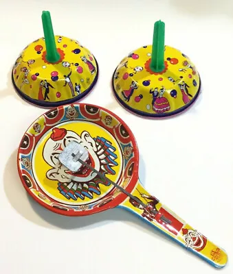 Vintage Tin Litho Noisemaker & Ringers New Years Clown US Metal Toy Mfg • $18