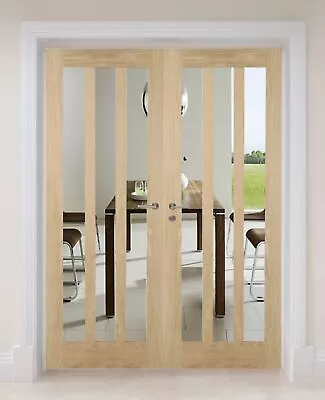 Door Pair Internal French Doors Aston 3L Clear Glass Oak Unfinished Double Doors • £299.99