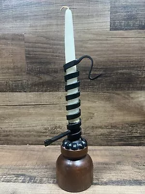 Primitive Hand Wrought Cast Iron Adjustable Spiral Candlestick Courting Candle • $14.99