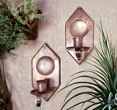 Antique Hammered Copper Candle Wall Sconces Handmade  Arts And  Crafts Movement • $165