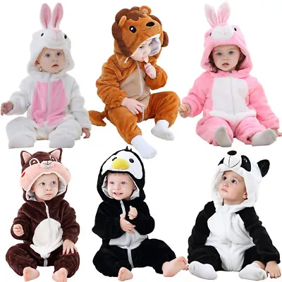 2-36 Months Baby Jumpsuit Animal Pajamas Warm Flannel Outfit Halloween Costume • £12.99
