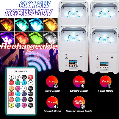 4X RGBWA+UV LED PAR Light Rechargeable Battery DJ Light Wireless APP DMX Control • $29.99