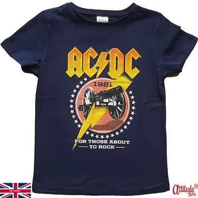 £13.95 • Buy ACDC Kids T Shirt-Official-Navy-For Those About To Rock-Kids Rock Band T Shirts