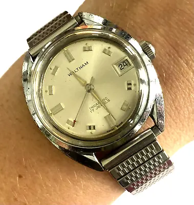 Vintage Waltham Mechanical 1950/51 Swiss Men's Wrist Watch Silver Tone Date Runs • $75