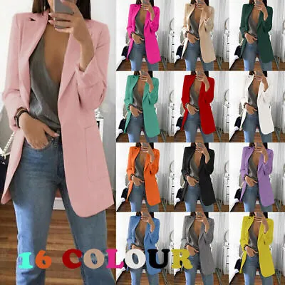 $27.51 • Buy Women's Long Collar Blazer Suit Jacket Ladies Formal Slim Coat Cardigan Outwear