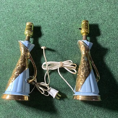 Gold Atomic Lamps MCM Deena 12” Turquoise And Weeping Pair Boudoir Lamp Vintage • $87.87