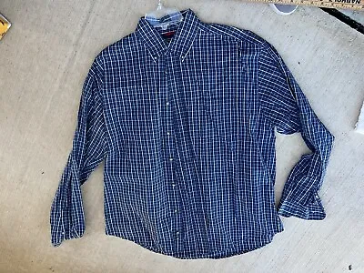 Wrangler Mens Button Up Shirt Blue Plaid Large Long Sleeve Cotton (WTF38) • $18.33