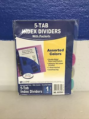 C-Line 5-Tab Poly Index Dividers Set With Pockets Mini Size 5 1/2” X 8 1/2” New • $7.99