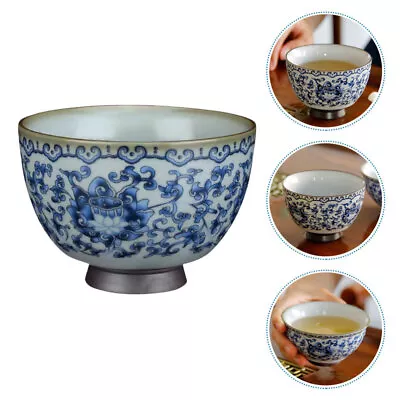  Chinese Tea Cup Kung Fu Set Blue White Porcelain Bowl Retro Mug Japanese-DH • £13.58